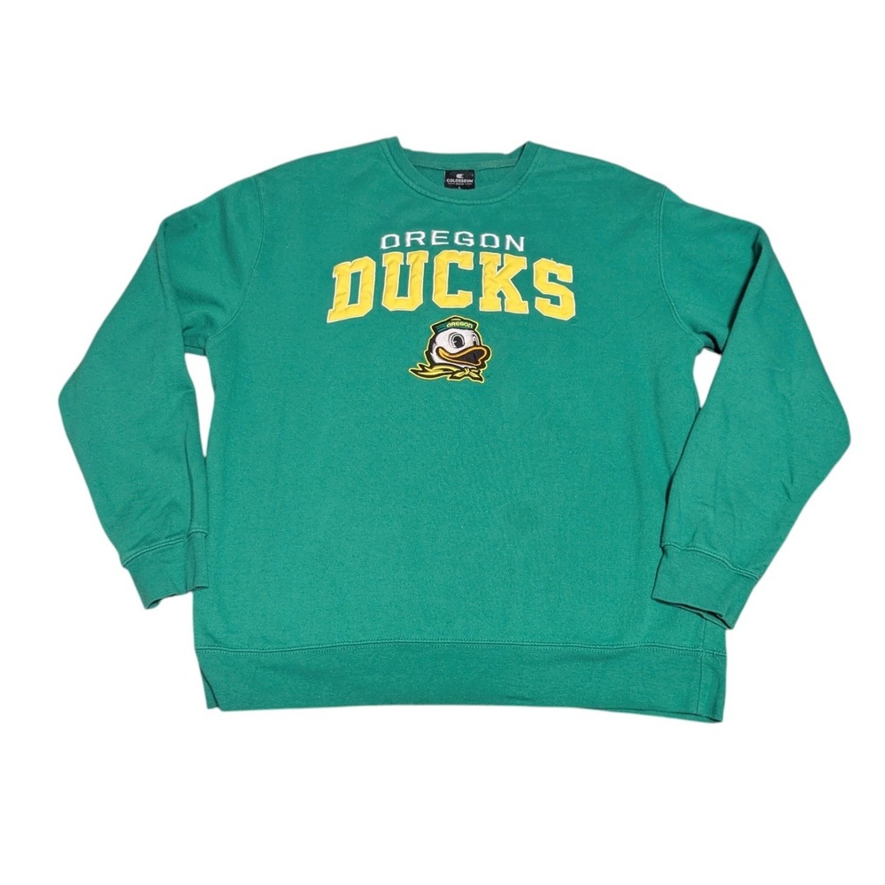 Colosseum Oregon Ducks Sweatshirt Mens Large Green Crewneck NCAA Puddles‎ Logo